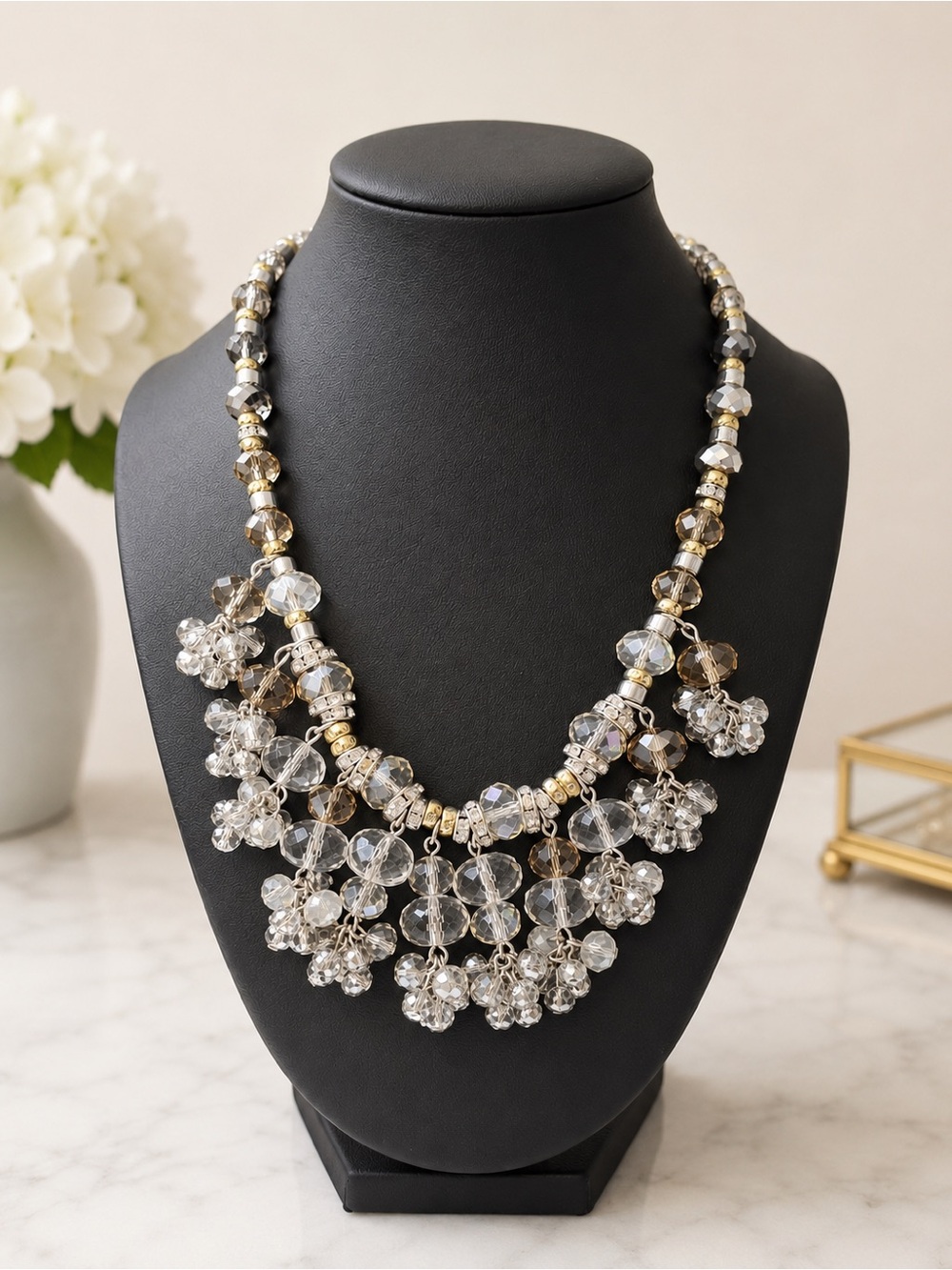 Talbots‎ Clear Crystal and Gold Cluster Necklace